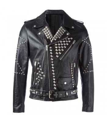 Men Black EMO Motorcycle Studded Leather Fashion Jacket